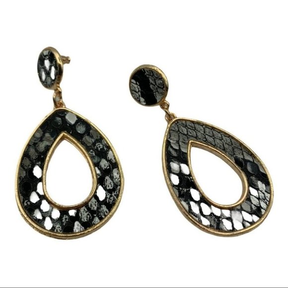 Gold-Tone PU Leather Drop Earrings - Picture 2 of 6